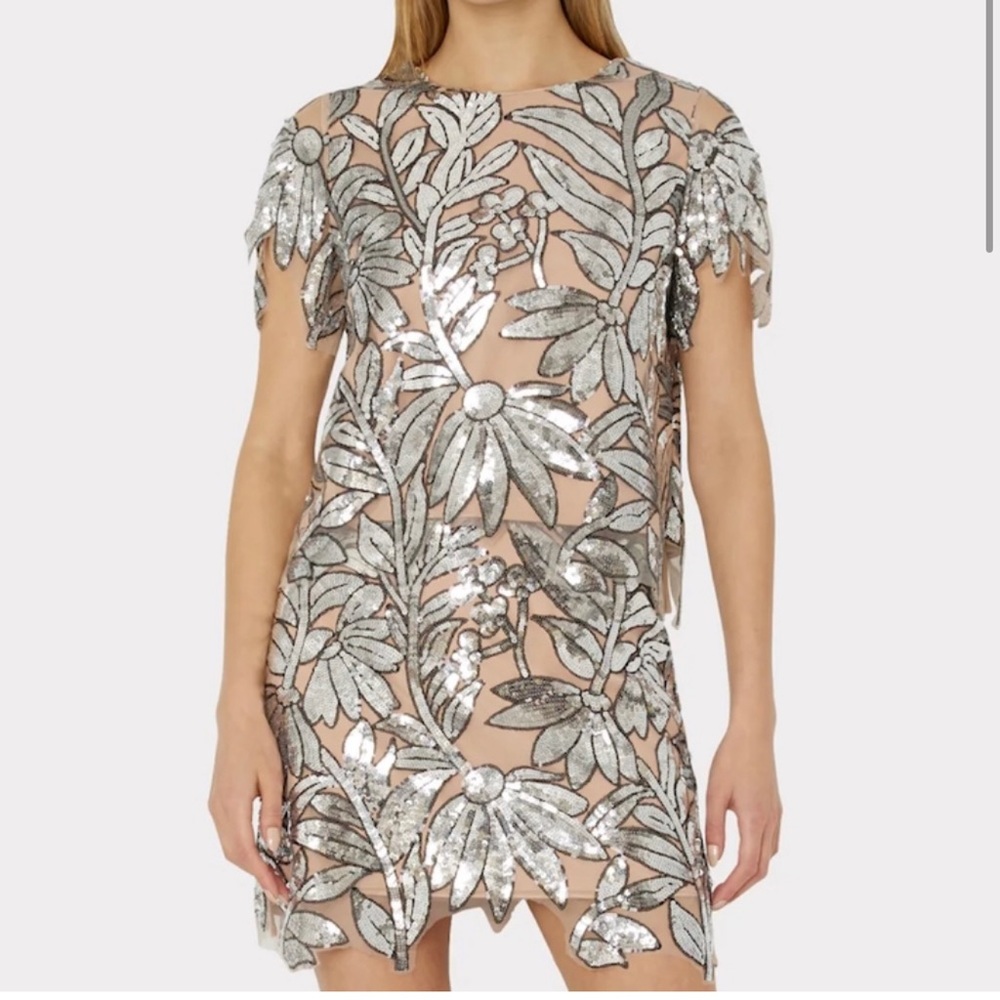 Milly Kristina Sequin Lace Skirt in Silver NWT
